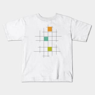 Turquise Green and Orange Squares and Lines Kids T-Shirt